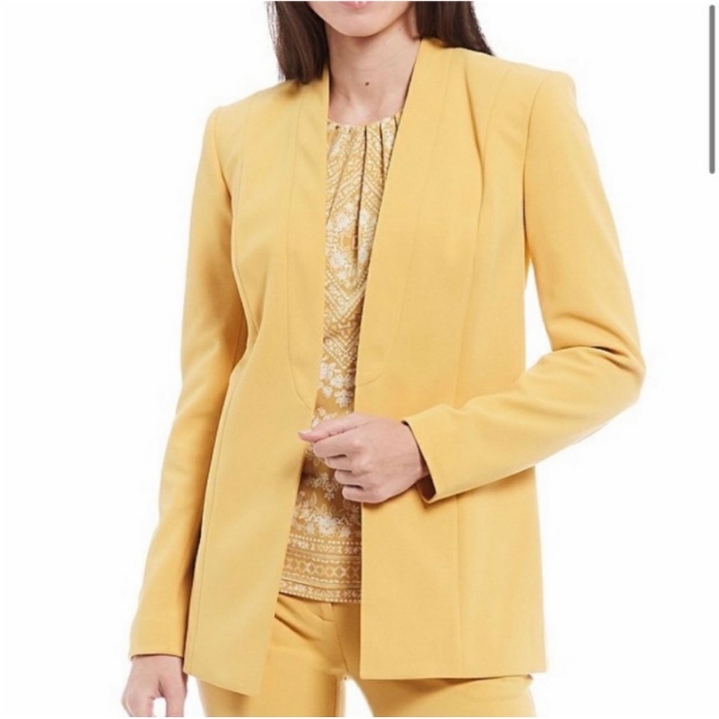 Calvin Klein Yellow Crepe Open Front Jacket Size 14 Nwt